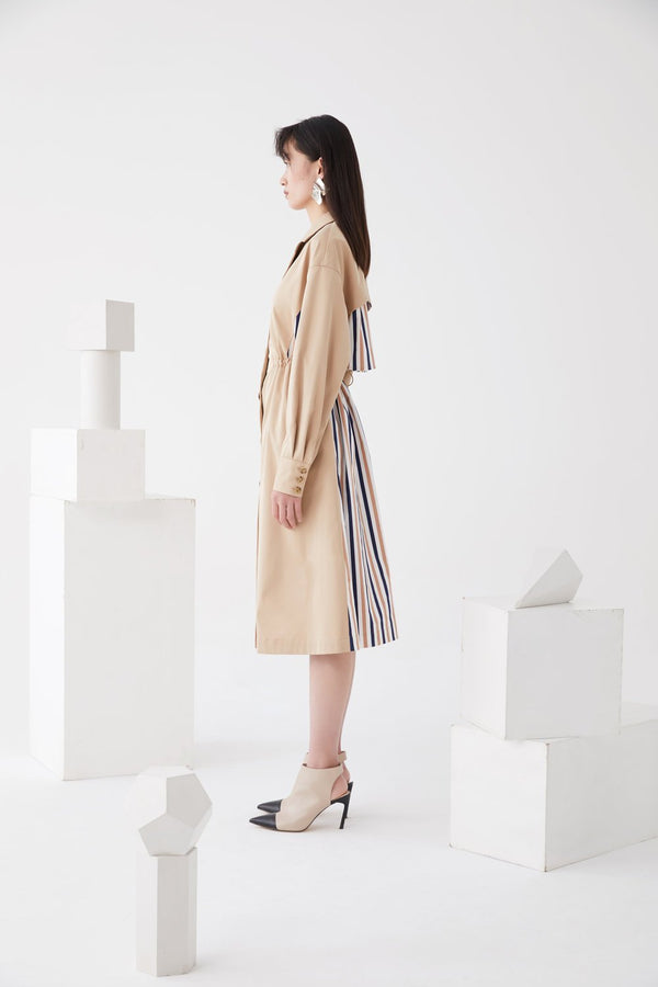 Stripe Paneled Trench Dress - BLANCORE