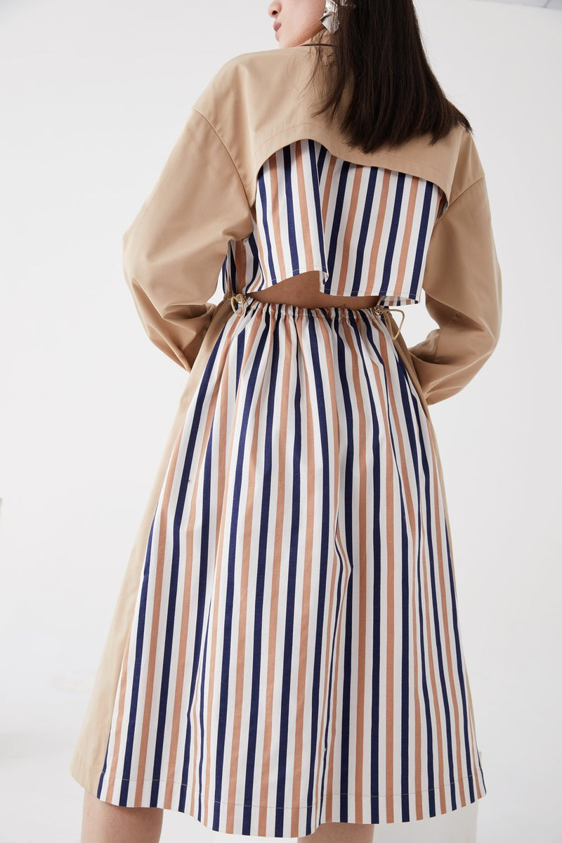 Stripe Paneled Trench Dress - BLANCORE