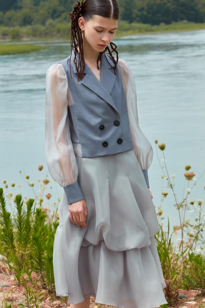 TOP WITH ORGANZA SLEEVE - BLANCORE