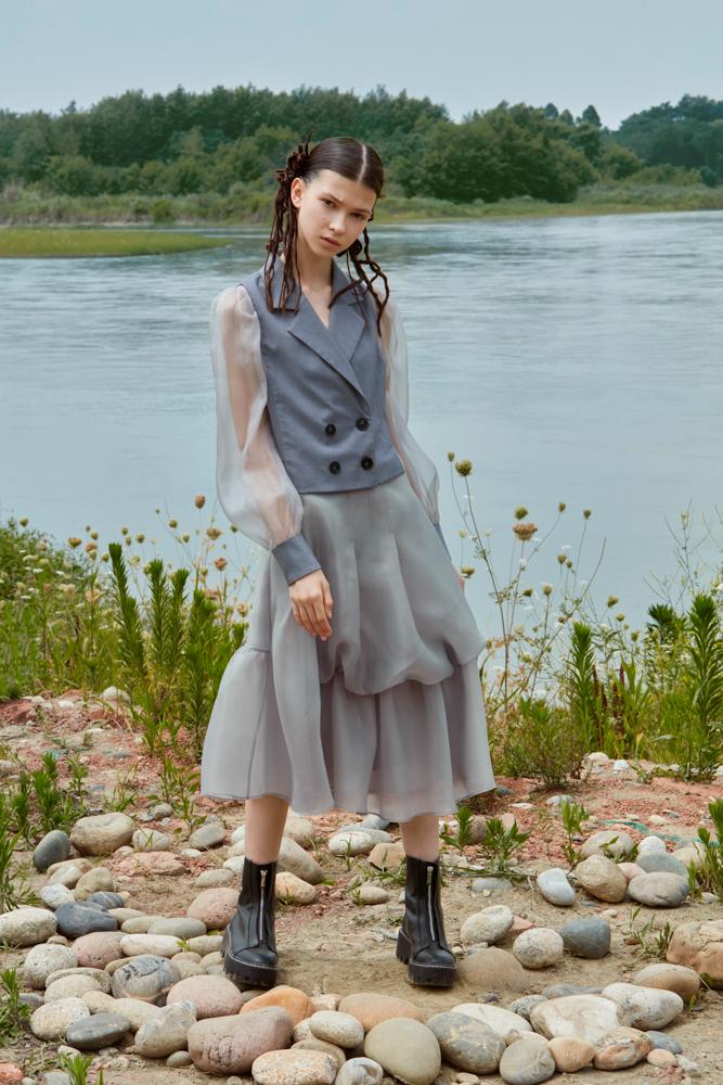 TOP WITH ORGANZA SLEEVE - BLANCORE