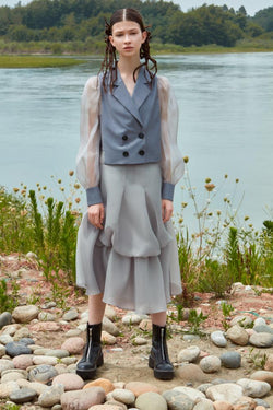 TOP WITH ORGANZA SLEEVE - BLANCORE