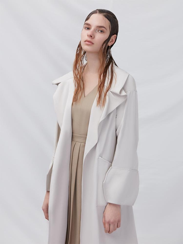 Trench Coat With Geometric Sleeve - BLANCORE