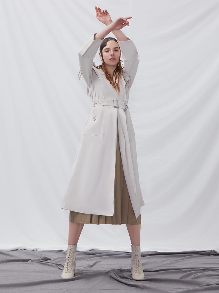 Trench Coat With Geometric Sleeve - BLANCORE