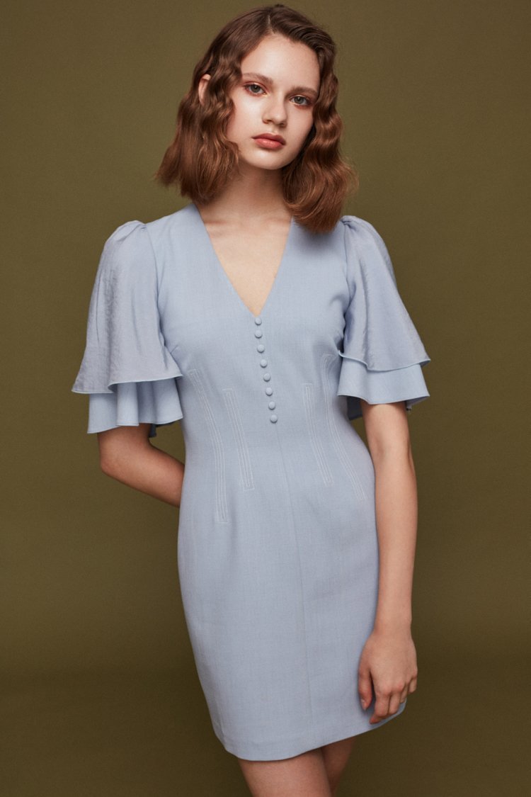 Waist Dress with Ruffle Sleeve - BLANCORE