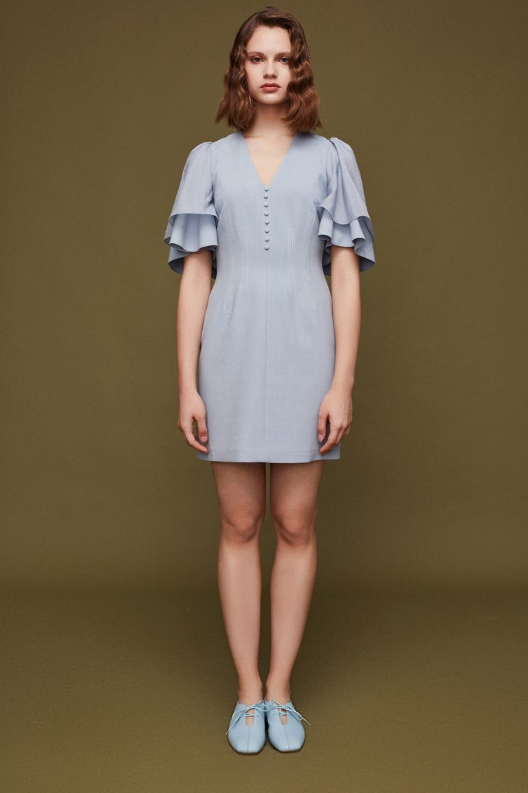 Waist Dress with Ruffle Sleeve - BLANCORE