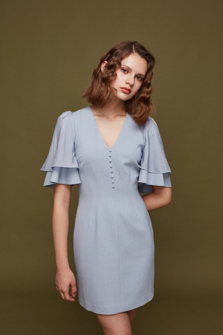 Waist Dress with Ruffle Sleeve - BLANCORE