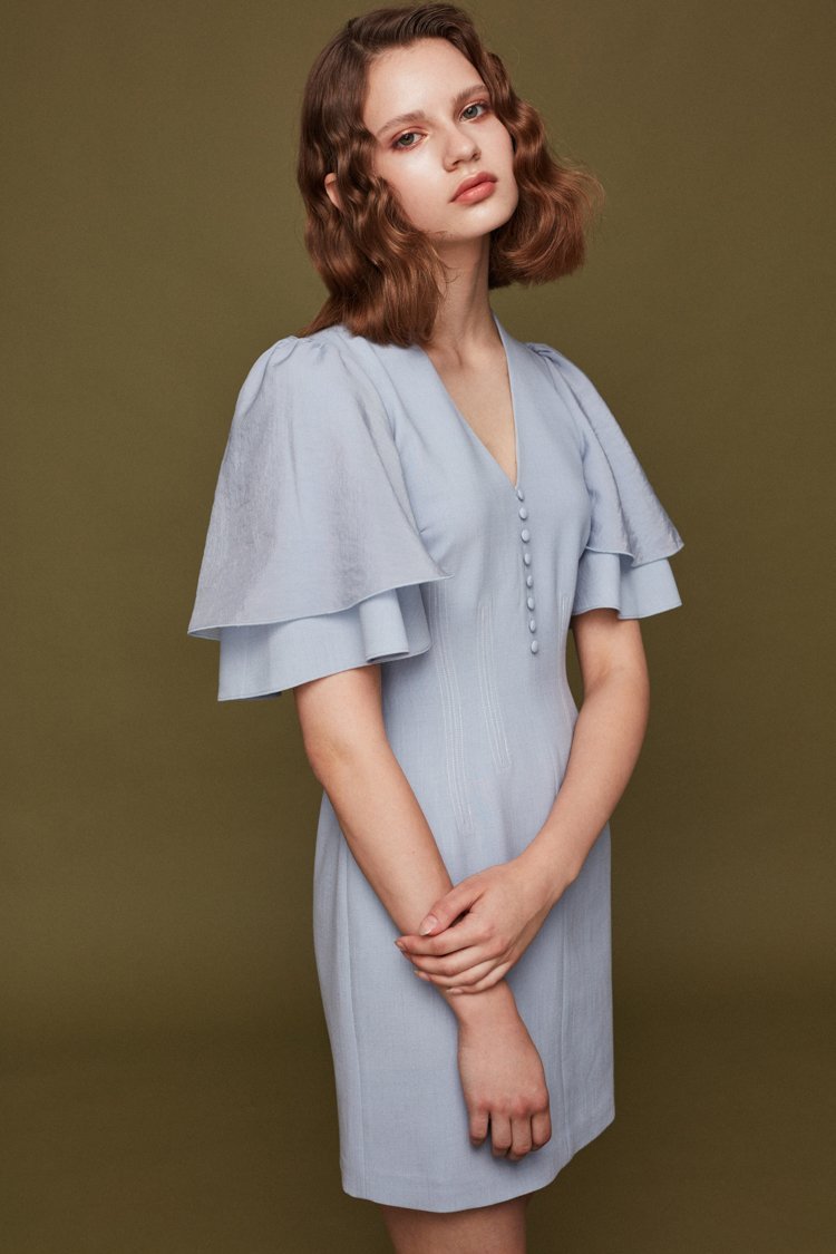 Waist Dress with Ruffle Sleeve - BLANCORE