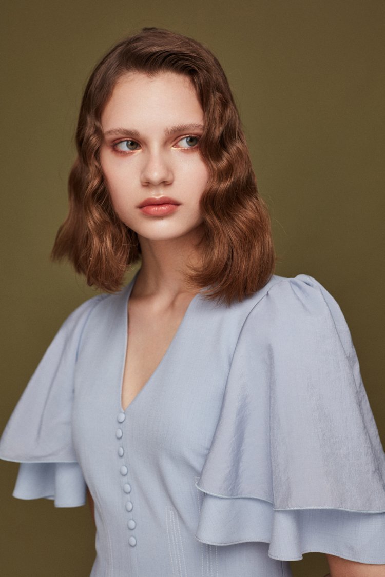 Waist Dress with Ruffle Sleeve - BLANCORE