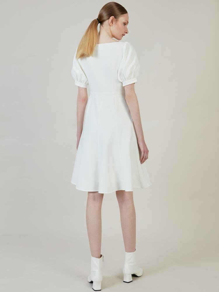 Waisted Dress with Puff Sleeve - BLANCORE