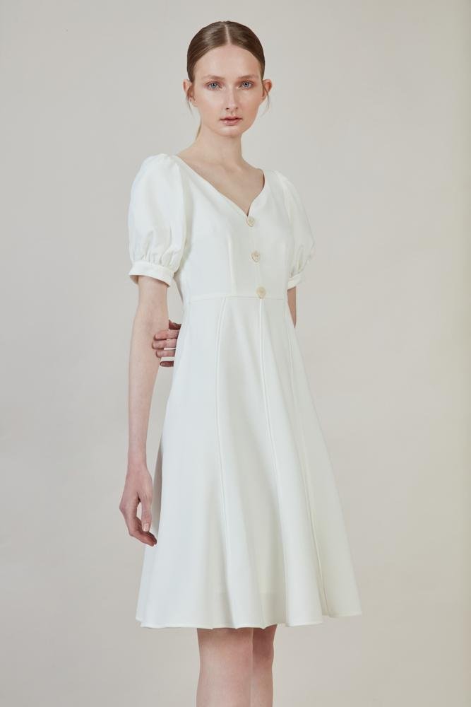 Waisted Dress with Puff Sleeve - BLANCORE