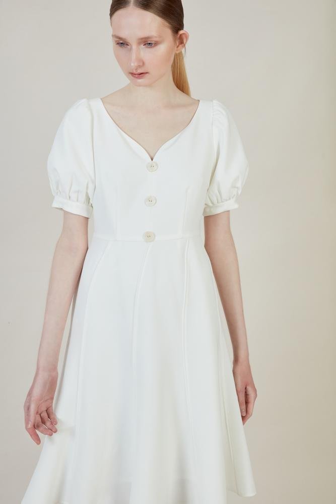 Waisted Dress with Puff Sleeve - BLANCORE