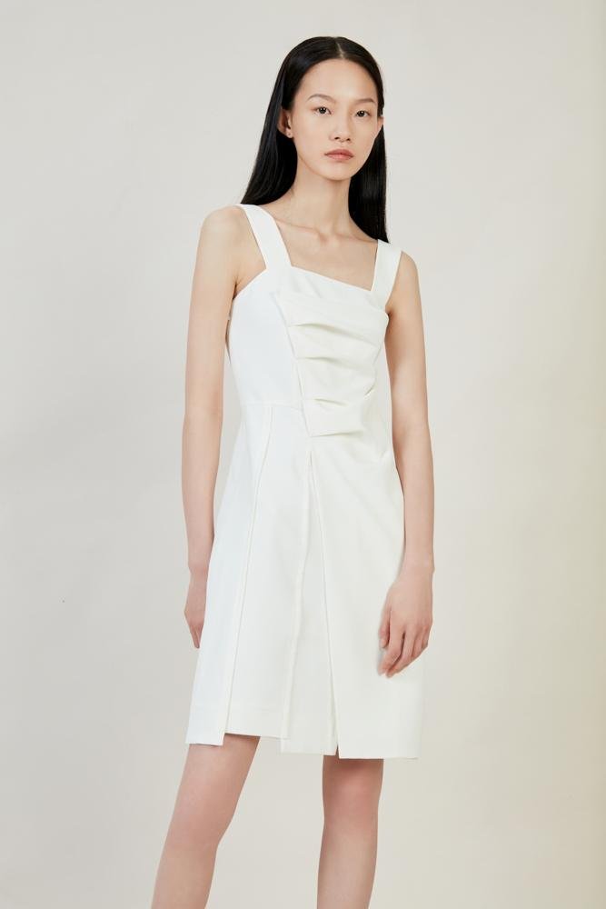 White Ruching Dress - BLANCORE