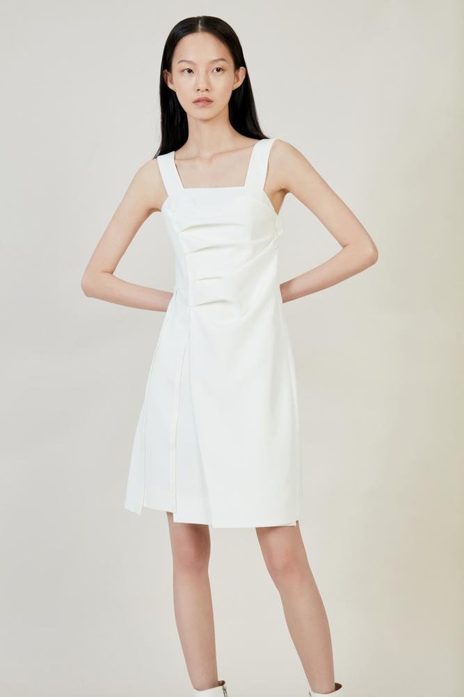White Ruching Dress - BLANCORE