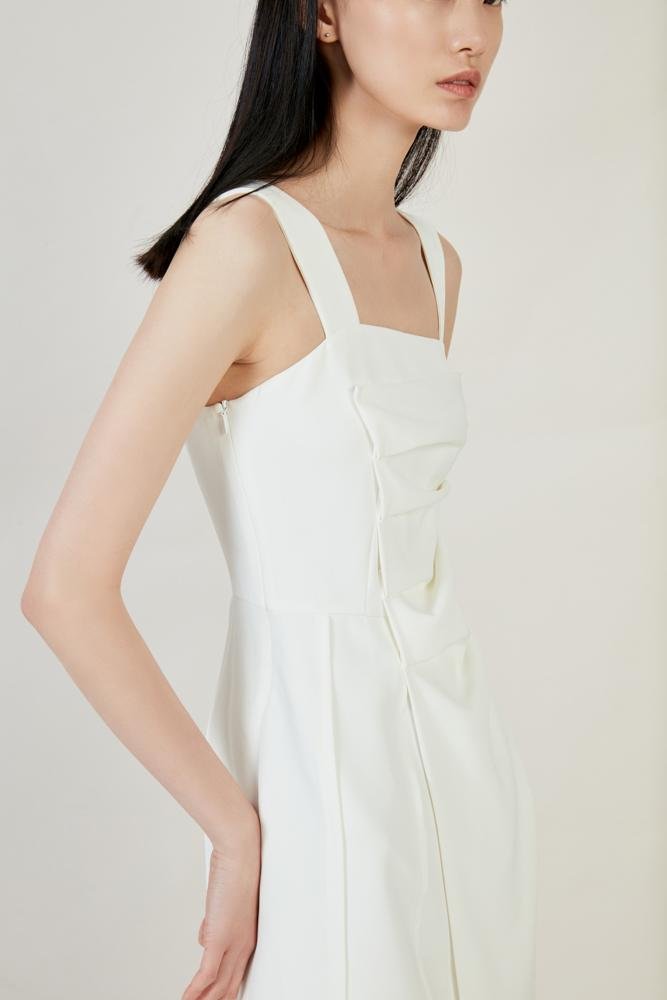 White Ruching Dress - BLANCORE
