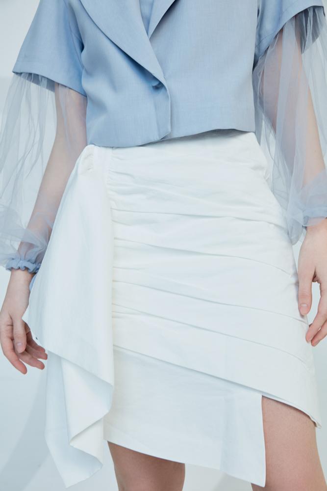 White Ruching Skirt - BLANCORE