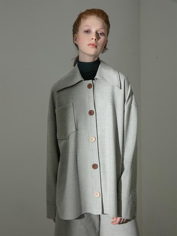 Wool Blend Oversized Shirt - BLANCORE