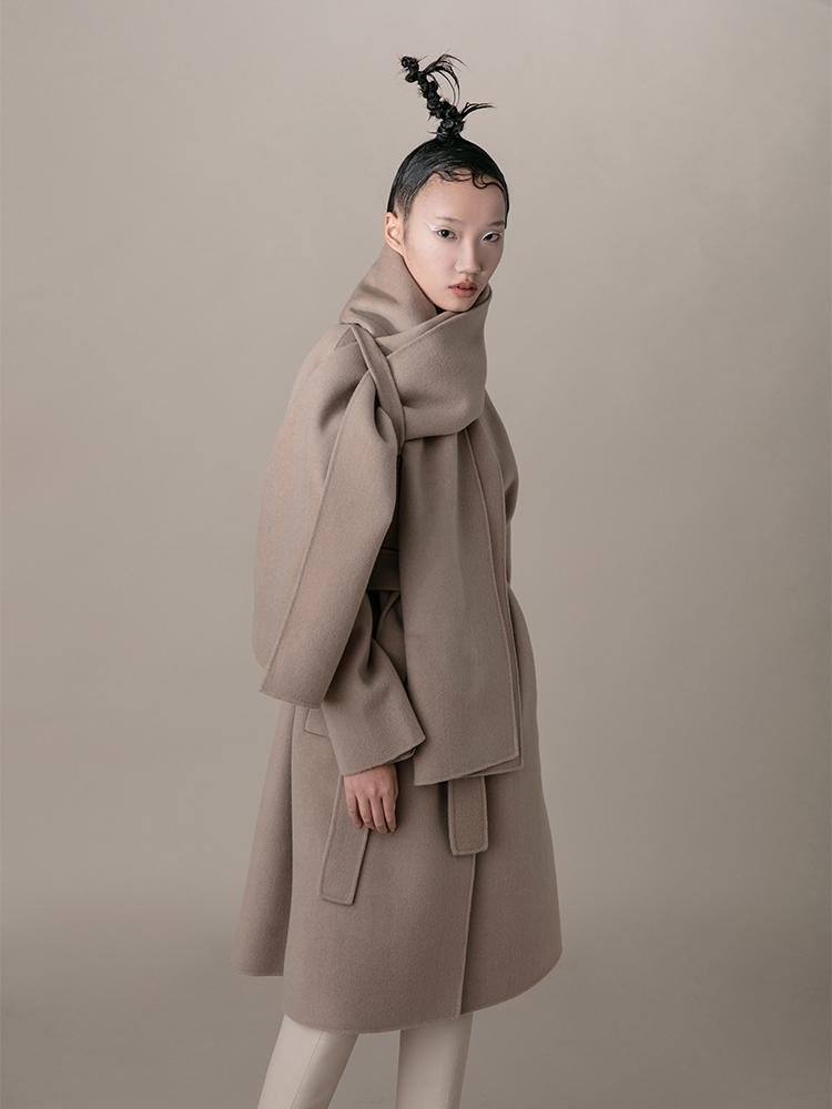 Wool Coat With Scarf - BLANCORE