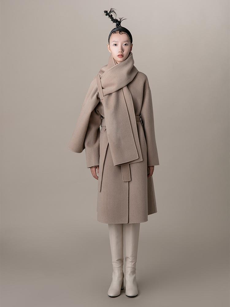 Wool Coat With Scarf - BLANCORE