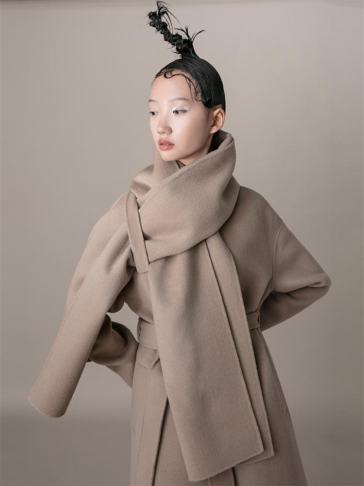 Wool Coat With Scarf - BLANCORE