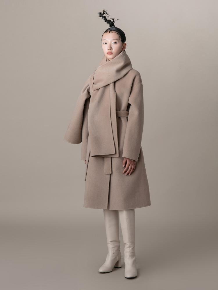Wool Coat With Scarf - BLANCORE