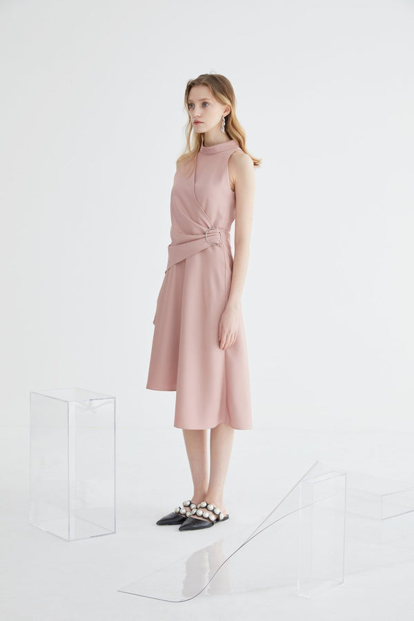 Wrap Dress with Standing Collar - BLANCORE